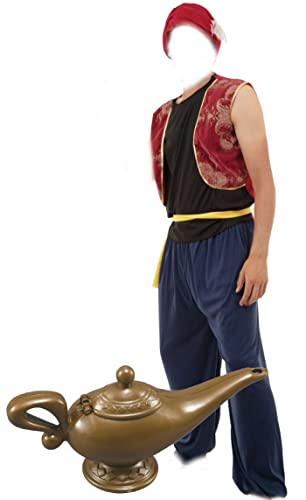 Dreamzfit - Arabischer Banditen-Kostüm für Erwachsene, arabisches Aladdin, Weste, Hose, Mütze, Gürtel und goldene Genie-Lampenrequisite, arabischer Prinz, Junggesellinnenabschied, mehrfarbig von Dreamzfit