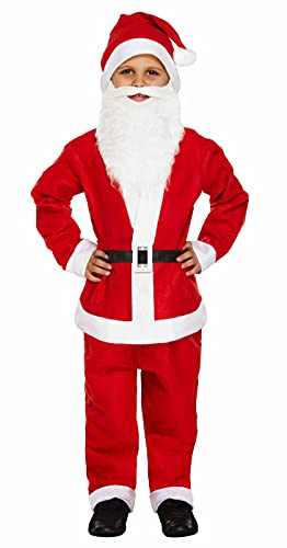 Dreamzfit - Deluxe-Weihnachtsmann-Kostüm für Erwachsene und Kinder, 5-teiliges Set – Nikolausmütze, Jacke, Hose, Bart und Gürtel ~ Weihnachtsmannkostüm für Herren und Jungen (Jungen: 4–6 Jahre) von Dreamzfit
