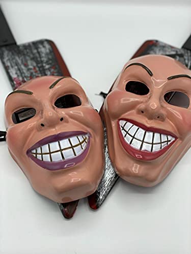 Dreamzfit - Erwachsene Halloween Horror Paar Purge Smile Maske mit 2 blutigen Spielzeugen für Festival Party Maskerade Cosplay Killer Gruselmaske Männer Frauen, Braun, (Einheitsgröße) von Dreamzfit