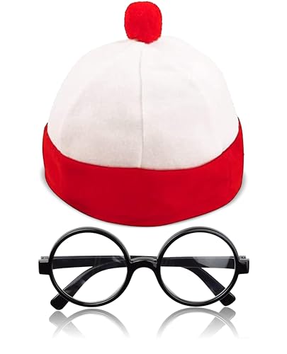 Dreamzfit - Erwachsene Unisex Rot Weiß Bommelmütze & Nerdbrille Find Me Buch Charakter Zubehör Weltbuchwoche Tag Kostüm Dreamzfit - Erwachsene Unisex Rot Weiß Bommelmütze & Nerdbrille Find Me Buch Charakter Zubehör Weltbuchwoche Tag Kostüm von Dreamzfit