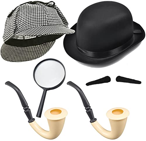 Dreamzfit ErwachsenenViktorianischer Stil Detektiv & Assistent Kostüm Zubehör 6teiliges Set ~ Männer Frauen Sherlock Holmes Secret Agent Outfits für Junggesellinnenabschied Party Requisiten von Dreamzfit