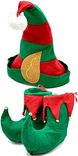 Dreamzfit - Herren Damen Weihnachtsmann Helfer Elf Kostüm - Elfenhut mit Ohren + Deluxe Elfen Schuhe ~ Elfen Xmas Cosplay Weihnachten Neujahr Party Verkleidung Grün/Rot Dreamzfit - Herren Damen Weihnachtsmann Helfer Elf Kostüm - Elfenhut mit Ohren + Deluxe Elfen Schuhe ~ Elfen Xmas Cosplay Weihnachten Neujahr Party Verkleidung Grün/Rot von Dreamzfit