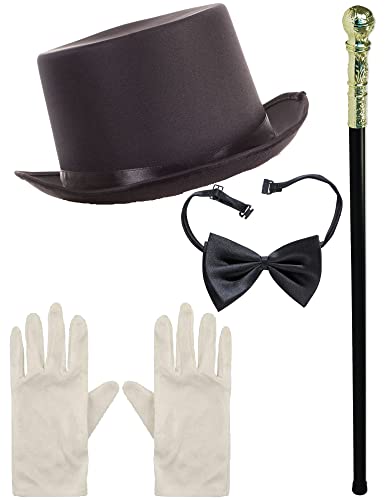 Dreamzfit Schokoladenfabrikbesitzer für Erwachsene, schwarzer Zylinder, goldener PIMP-CANE/STICK, schwarze Fliege und weiße Handschuhe, viktorianischer Stil, Gentleman, Arbeitsbuchwoche, Dreamzfit Schokoladenfabrikbesitzer für Erwachsene, schwarzer Zylinder, goldener PIMP-CANE/STICK, schwarze Fliege und weiße Handschuhe, viktorianischer Stil, Gentleman, Arbeitsbuchwoche, von Dreamzfit