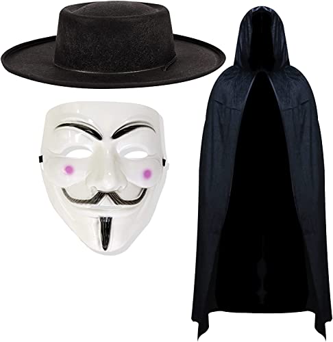 Dreamzfit - Vendetta-Maske, Kapuzenumhang und Hut-Kostüm-Set von Dreamzfit