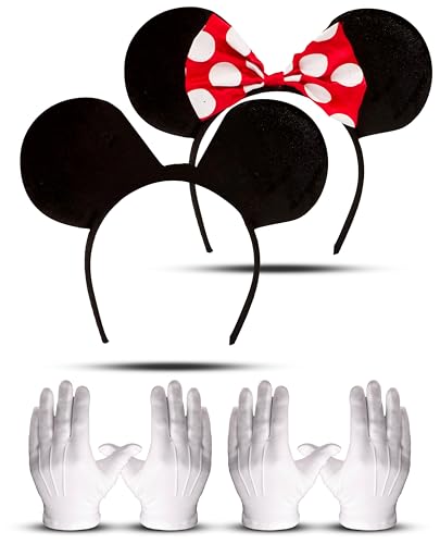 Herren Damen Micky & Minnie Maus Ohren Stirnbänder + 2x weiße Handschuhe ~ Erwachsene Halloween Buchwoche Rollenspiel Cartoon Charakter Kostüm von Dreamzfit