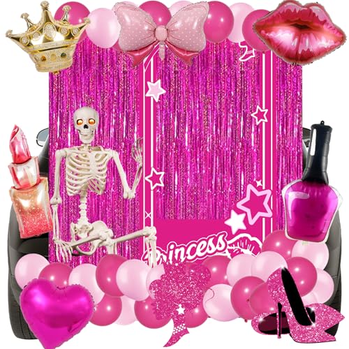Hot Pink Doll Trunk or Treat Car Decorations Kit, Pink Doll Halloween Car Decorations Outdoor Arch Entrance Window Garage Decorations, Trunk or Treat Car Torbogen Garage Decoration von Dreasmt