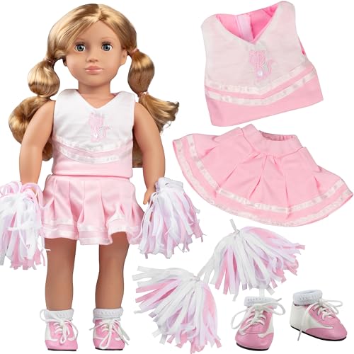 5-teiliges Cheerleader-Uniform-Puppen-Outfit für 45,7 cm große Puppen – Kleidung & Zubehör Set enthält Pompons, Uniform, Socken und Cheer-Schuhe – Sportgeschenke für Mädchen von Dress Along Dolly