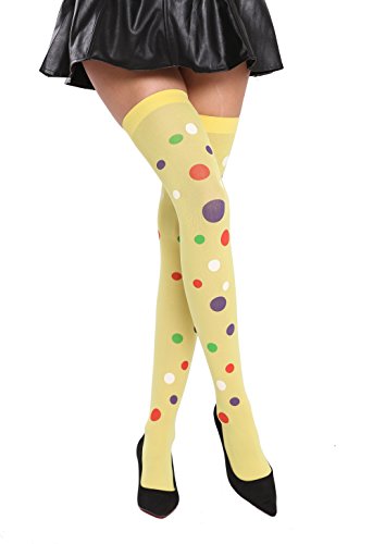 DRESS ME UP - BB-030-yellow Strümpfe Damenstrümpfe Overknees Halloween Karneval gelb Bunte Polka Punkte Clown von DRESS ME UP