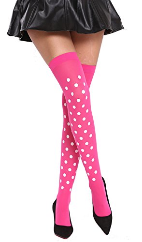 DRESS ME UP - BB-035-red&White Strümpfe Damenstrümpfe Overknees Halloween Karneval pink weiße Punkte von Dress Me Up