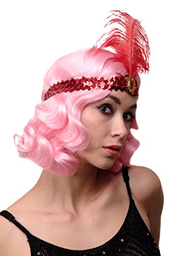 DRESS ME UP - Haarband Haarreif Stirnband Stirnreif Pailletten rot Charleston 20er Cabaret Feder VQ-006-RED von dressmeup