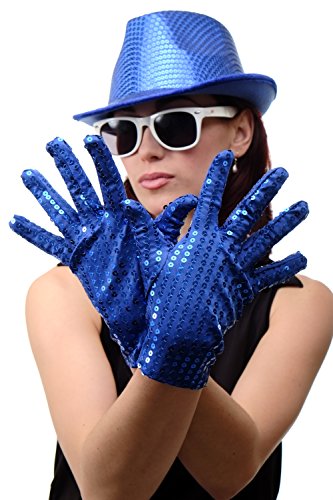 Dress Me Up - Handschuhe Fasching Karneval Revue Cabaret Pailletten Blau 20er 70er 80er VQ-021-BLUE von dressmeup