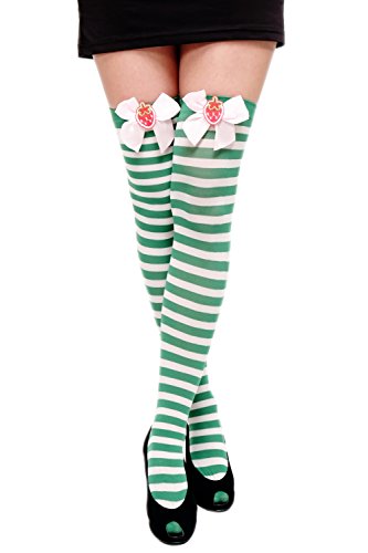 DRESS ME UP - W-005-green Karneval Fasching Cosplay Strümpfe Overknee Kniestrümpfe Ringelstrümpfe Girly Grün Weiß Kawaii von dressmeup