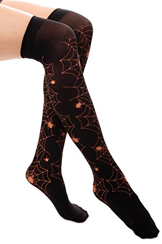 DRESS ME UP - W-042 Halloween Karneval Strümpfe Overknees schwarz rotes Spinnennetz Spinne Gothic Hexe Z169 von Dress Me Up