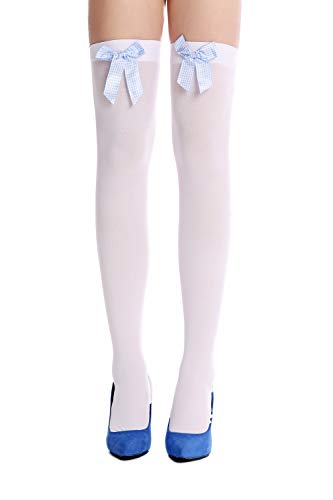 DRESS ME UP - WZ-002WB Strümpfe Damenstrümpfe Overknees Stockings Karneval weiß blau Karierte Schleife Matrosin Seemannsbraut von DRESS ME UP