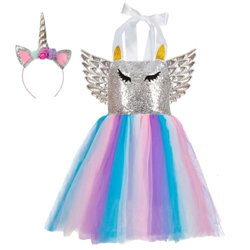 Dress Up America Unisex-Kinder-Einhorn-Kostüm für Mädchen – Einhorn-Partykleid für Rollenspiele – magisches Tutu-Kleid und Stirnband, Mittel (8-10 Jahre) von Dress Up America