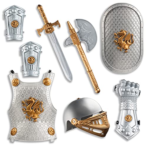 Dress Up America Ritter-Rüstungsset für Kinder – Mittelalterliches Schild und Helm-Spielset – Royal Dress Up für Jungen von Dress Up America
