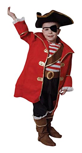 Dress Up America 204-S Pirate Captain Children's Costume Deluxe Piratenkapitän, rot, Größe 4-6 Jahre (Taille: 71-76 Höhe: 99-114 cm) von Dress Up America