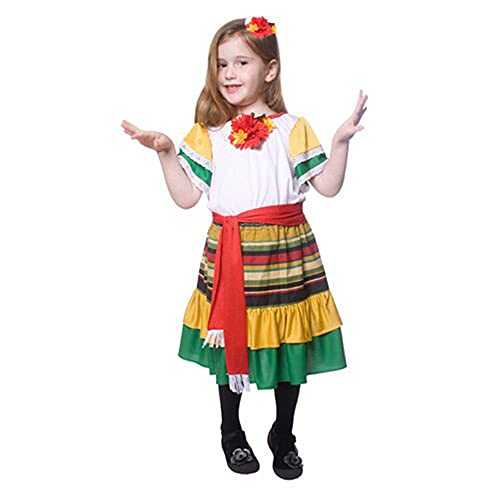 Dress Up America 484-T2 Tänzerin Kostüm Kleines Mädchen Mexikanische, Mehrfarbig, Größe 1-2 Jahre (Taille: 61-66, Höhe: 84-91 cm) von Dress Up America