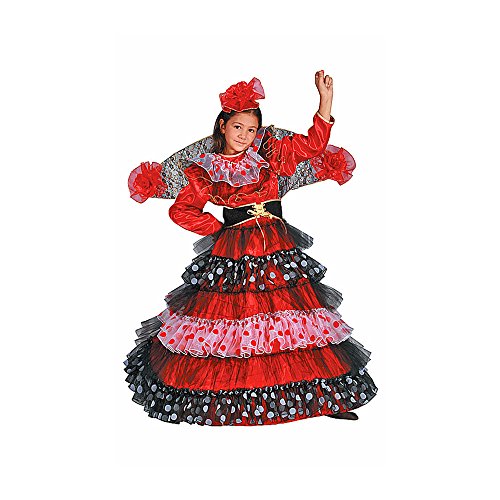 Dress Up America 497-L Kostüm Flamenco-Tänzerinnen, Mehrfarbig, Größe 12-14 Jahre (Taille: 86-96 Höhe: 127-145 cm) von Dress Up America