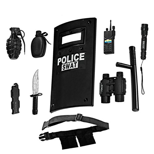 Dress Up America Polizeispielzeug Rollenspiel – Ultimatives All-in-One-Polizeikostüm für Kinder – Polizei-SWAT-Ausrüstungsset mit Schild, verstellbarem Gürtel, Taschenlampe und mehr von Dress Up America