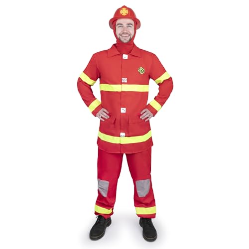 Dress Up America Rotes Feuerwehrmen-Kostüm für Erwachsene, schwarz, größe x-groß (taille: 122-132, höhe: 173-193 cm, schrittnaht: 84 cm). von Dress Up America