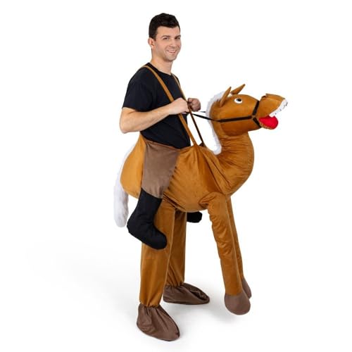 Dress Up America Erwachsenenkostüm Reiten für Erwachsene – Western-Cowboy-Pferd-Kostüm – Plüschtier Reit-Overall-Kostüm für Herren von Dress Up America