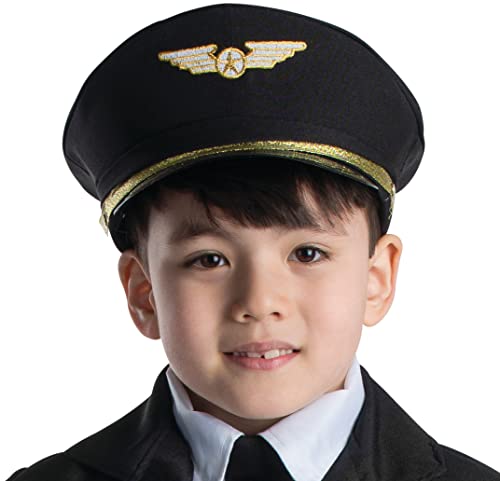 Dress Up America Pilotenmütze – Schwarze Flugkapitänsmütze – Pilotenkostüm-Zubehör für Kinder und Erwachsene von Dress Up America