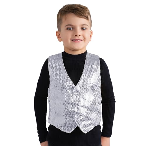 Dress Up America 743-L Silberne Paillettenweste für Kinder, Silber, 12-14 Jahre (Taille: 86-96, Höhe: 127-145 cm) von Dress Up America