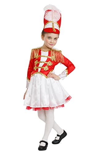 Dress Up America 876-T4 Majorettenmädchen Schickes Marschkapellen Trommel-Outfit, White and Red, Größe 3-4 Jahre (Taille: 66-71 Höhe: 91-99 cm) von Dress Up America