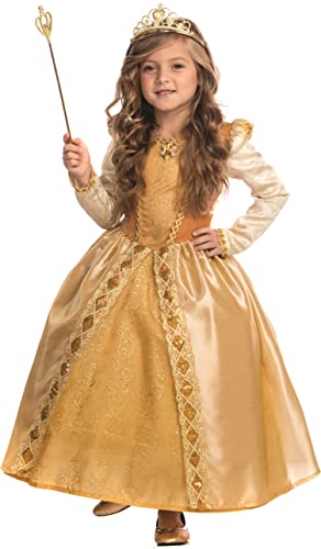 Dress Up America Majestätisches goldenes Prinzessinnenkostüm für Mädchen - Größe klein (4-6 Jahre), mehrfarbig, größe 4-6 jahre (taille: 71-76 höhe: 99-114 cm) von Dress Up America
