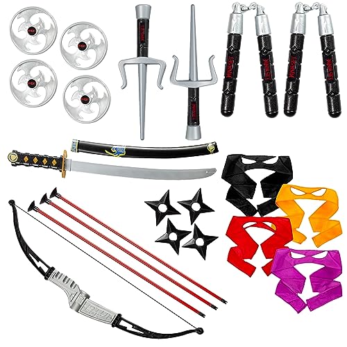 Dress Up America Ninja-Waffen-Set für Kinder – Ninja-Spielzeug-Set enthält Katana, Pfeil und Bogen, Augenmasken – Ninja-Krieger-Kostüm-Zubehör-Set für Kinder von Dress Up America