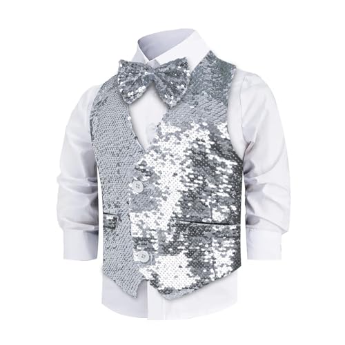 Dress Up America Paillettenweste Mit Fliege – Silberne Glitzernde Weste Für Jungen – Paillettenweste Für Kostümpartys Für Kinder – Glitzermantel Für Jungen Dress Up America Paillettenweste Mit Fliege – Silberne Glitzernde Weste Für Jungen – Paillettenweste Für Kostümpartys Für Kinder – Glitzermantel Für Jungen von Dress Up America