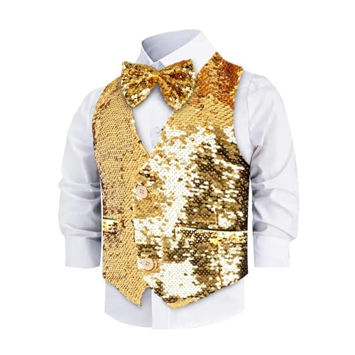 Dress Up America Paillettenweste Mit Fliege – Goldene, Glitzernde Weste Für Jungen – Paillettenweste Für Kostümpartys Für Kinder – Glitzermantel Für Jungen von Dress Up America