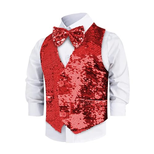 Dress Up America Paillettenweste mit Fliege – Rote glitzernde Weste für Jungen – Paillettenweste für Kostümpartys für Kinder – Glitzermantel für Jungen von Dress Up America