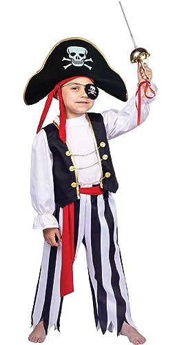 Dress Up America Piraten-Kostüm für Jungen – Kinder-Piraten-Kostüm-Set – Anzieh-Set enthält ein Oberteil, eine Hose, eine Augenklappe und mehr von Dress Up America