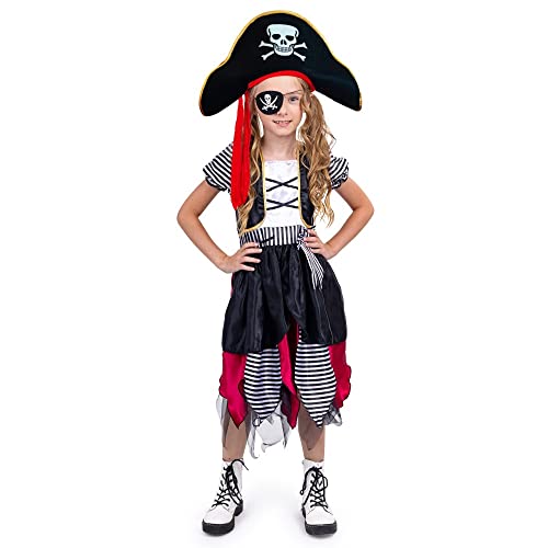 Dress Up America Piratenkostüm für Mädchen - Freibeuter-Piratenkostüm-Set - Kleid, Hut und Augenklappe von Dress Up America