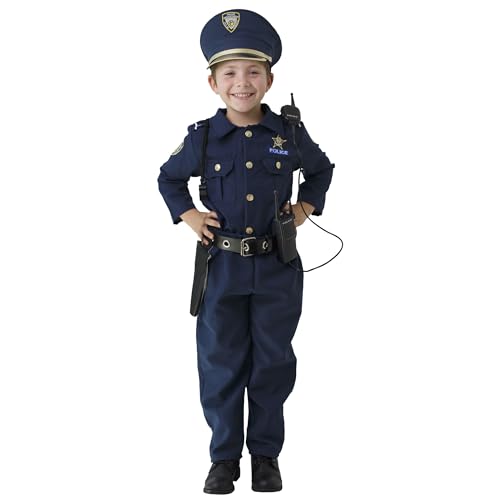 Dress Up America Polizeikostüm für Kinder– Polizeikostüm Kinder Inklusive Hemd, Hose, Hut, Gürtel, Trillerpfeife, Pistolenhalfter und Walkie-Talkie-Cop-Set - Rollenspiel-Polizei Kostüm Kinder von Dress Up America