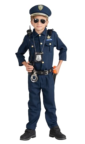Dress Up America Polizeikostüm für Kinder– Polizeikostüm Kinder Inklusive Hemd, Hose, Hut, Gürtel, Trillerpfeife, Pistolenhalfter und Walkie-Talkie-Cop-Set - Rollenspiel-Polizei Kostüm Kinder von Dress Up America