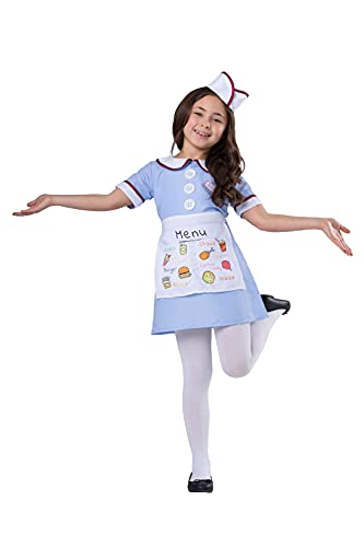 Dress Up America Abendessen Kellnerin Kostüm für Kinder - 50er Jahre Mädchenkostüm Set - blaues Carhop Kellnerin verkleiden sich für Mädchen Dress Up America Abendessen Kellnerin Kostüm für Kinder - 50er Jahre Mädchenkostüm Set - blaues Carhop Kellnerin verkleiden sich für Mädchen von Dress Up America
