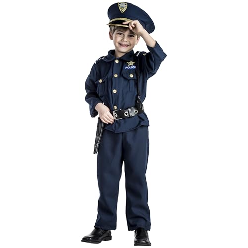 Dress Up America Polizeikostüm für Kinder– Polizeikostüm Kinder Inklusive Hemd, Hose, Hut, Gürtel, Trillerpfeife, Pistolenhalfter und Walkie-Talkie-Cop-Set - Rollenspiel-Polizei Kostüm Kinder von Dress Up America