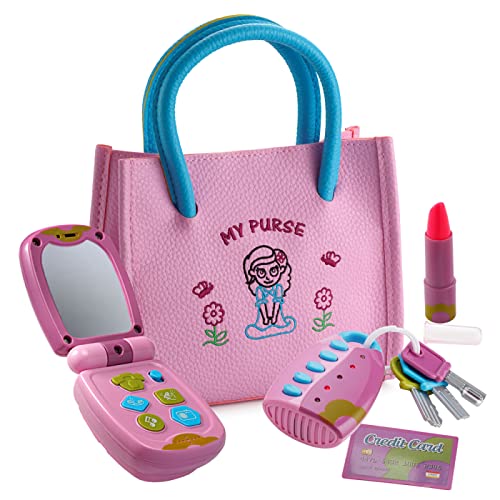 Dress Up America Prinzessinnen-Set für Mädchen mit Geldbörse, Klapptelefon, leuchtender Fernbedienung mit Schlüsseln, Spiellippenstift, Kinderkreditkarte – Rollenspielspielzeug von Dress Up America