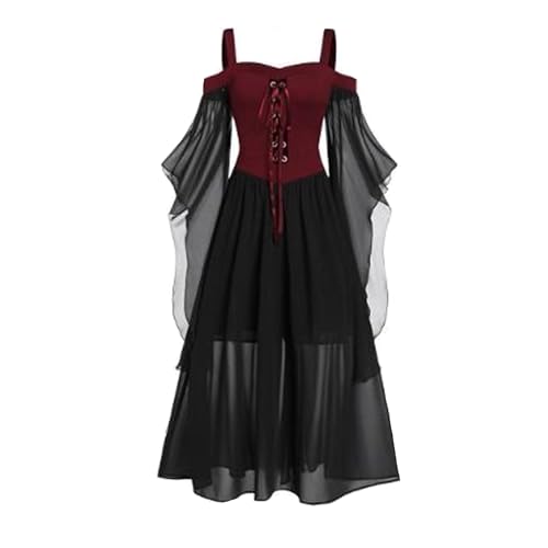 Dressnu Halloween Hexe Halfter Träger Big Swing Kleid Kleider Lange Kleider Weinrot 4XL Dressnu Halloween Hexe Halfter Träger Big Swing Kleid Kleider Lange Kleider Weinrot 4XL von Dressnu