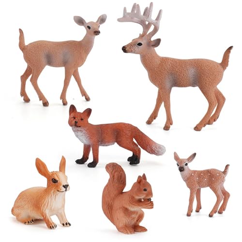 6Stück Waldtiere Figuren Spielzeug, Tierfiguren, Tiere mit Hirsch Familie, Elch, Fuchs, Kaninchen, Eichhörnchen, Waldtiere Figuren Deer Figuren Ornamente, Realistische Waldtier Lernspielzeug 6Stück Waldtiere Figuren Spielzeug, Tierfiguren, Tiere mit Hirsch Familie, Elch, Fuchs, Kaninchen, Eichhörnchen, Waldtiere Figuren Deer Figuren Ornamente, Realistische Waldtier Lernspielzeug von Dreuhuing