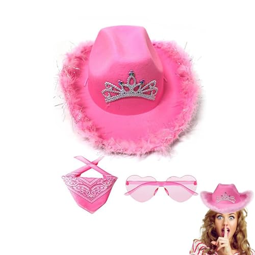 Dreuhuing Cowboyhut, Cowboy Hut Damen Glitzer, Cowboy Hut für Damen, Filz-Cowgirl Hut mit Feder Bandana und Gläser, Mütze Kopfbedeckung für Cosplay Party Halloween Karneval Kostüm Zubehör Geburtstag Dreuhuing Cowboyhut, Cowboy Hut Damen Glitzer, Cowboy Hut für Damen, Filz-Cowgirl Hut mit Feder Bandana und Gläser, Mütze Kopfbedeckung für Cosplay Party Halloween Karneval Kostüm Zubehör Geburtstag von Dreuhuing