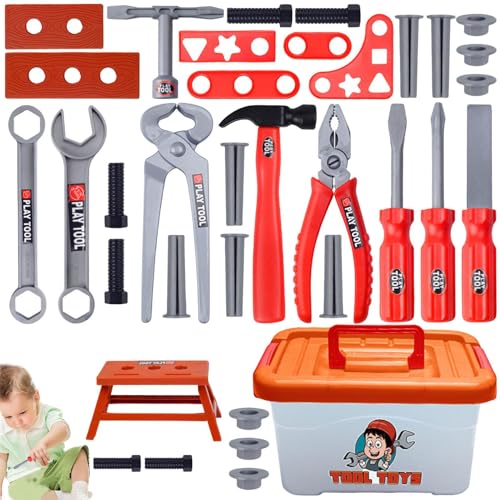 Dreuhuing Kinder Werkzeug Set,Bauarbeiter Werkzeugset Für - 39-teiliges realistisches Spiel und Rollenspiel für und Mädchen im Alter von 3 bis 7 Jahren von Dreuhuing