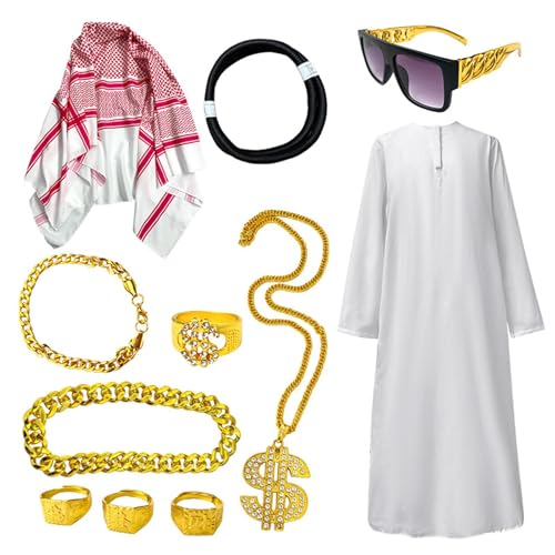 Dreuhuing Weißer Bademantel mit Kopftuch | arabisches weißes Herren-Bademantel-Set – lockere Version Verkleidungszubehör für Karneval, Mottopartys und Halloween-Partys Dreuhuing Weißer Bademantel mit Kopftuch | arabisches weißes Herren-Bademantel-Set – lockere Version Verkleidungszubehör für Karneval, Mottopartys und Halloween-Partys von Dreuhuing