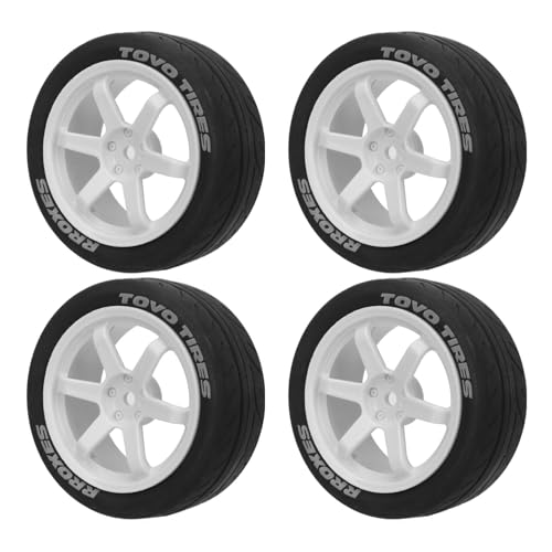 4 Stück RC-Reifen, Gummi-Kunststoff-RC-Räder Ersatz-RC-Rallye-On-Road-Autoreifen für Tamiya TT01 TT02 (White) von Drfeify