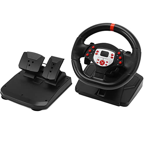 5 in 1 Driving Force Rennlenkrad, Schwarz, mit Pedal 180 Grad Paddle Shifter Vibration PC Lenkrad für PS4 Red Stripe von Drfeify