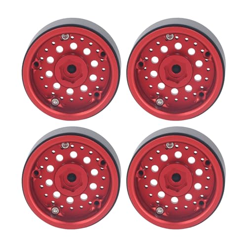 Drfeify 1,9 Zoll RC Beadlock Wheels, Aluminium Beadlock Wheels RC Felgenset für 1/10 RC Crawler (Rot) von Drfeify