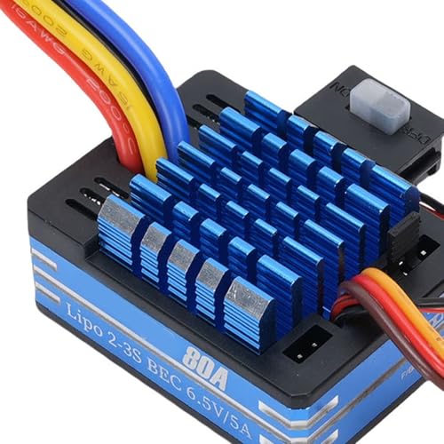 Drfeify 80A Gebürstetes ESC, Metallwasserschutzdesign, Überhitzungsschutz, 3 Steuermodi, T -Stecker XT60 -Stecker mit 540 550 750 Motorenkompatibilität (Blue) von Drfeify
